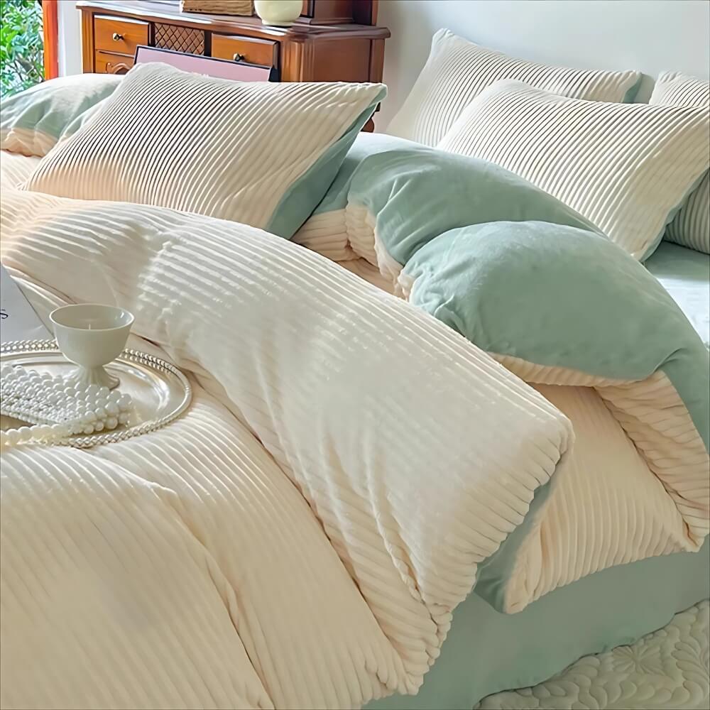 Coral Velvet Double-Sided Plush Quilt Cover Bedding Set