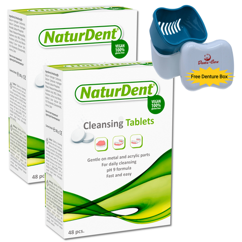 Denture Cleaner Tablet NaturDent ( 2 Boxes ) With Free Denture Box