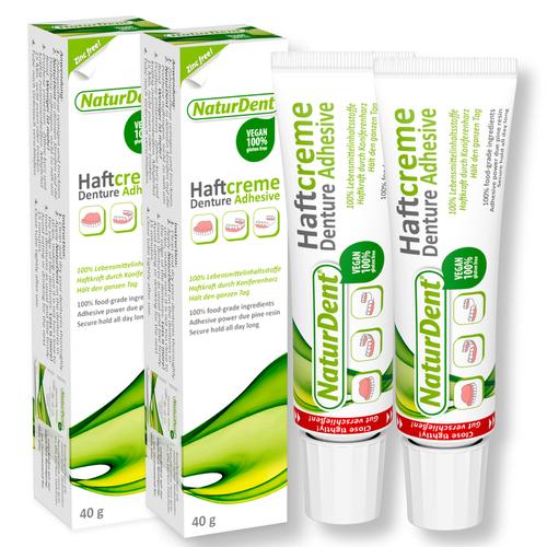 NaturDent Natural Strong Denture Adhesive (2 Tubes) with Free Denture Brush
