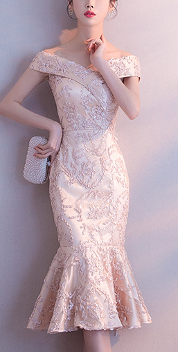 Pink Floral Off Shoulder Tight Midi Dress (Elegant)