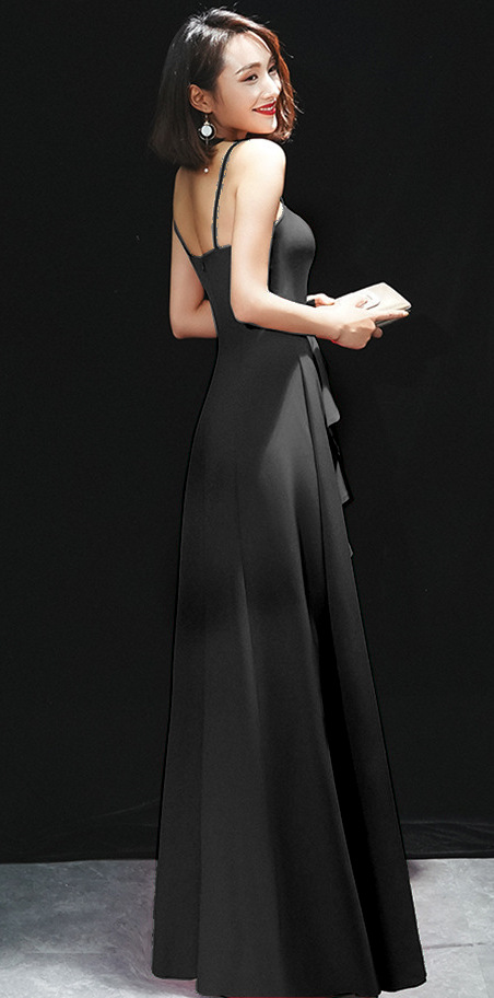 black dress with ruffles on bottom Otna Ruffle Detail Chiffon Maxi Dress in Black main image 1