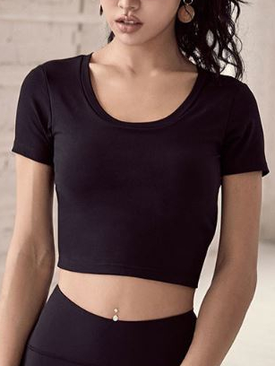 Black Tight Fitted Crop Top With Knot 
