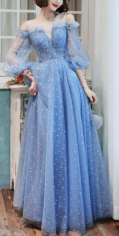 powder blue formal dress Arabella Tulle Maxi Dress — Dusty Blue Floral main image 1