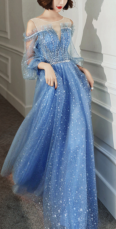 princess polly baby blue dress Sparkle Blue Princess Evening Dress (Elegant)