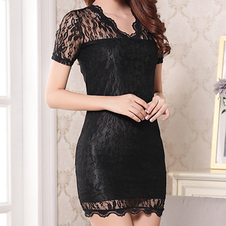 princess polly baby blue dress Black Floral Lace Mini Dress With Short Sleeves