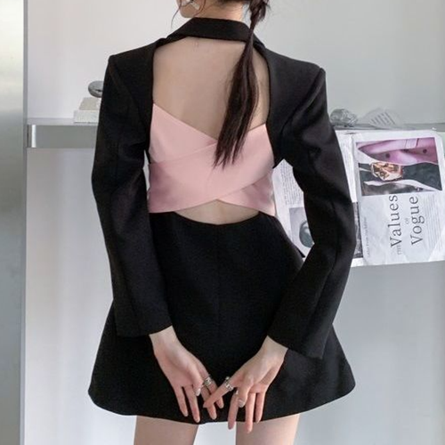 black blazer dress with pink bow Pink & Black Blazer Dress