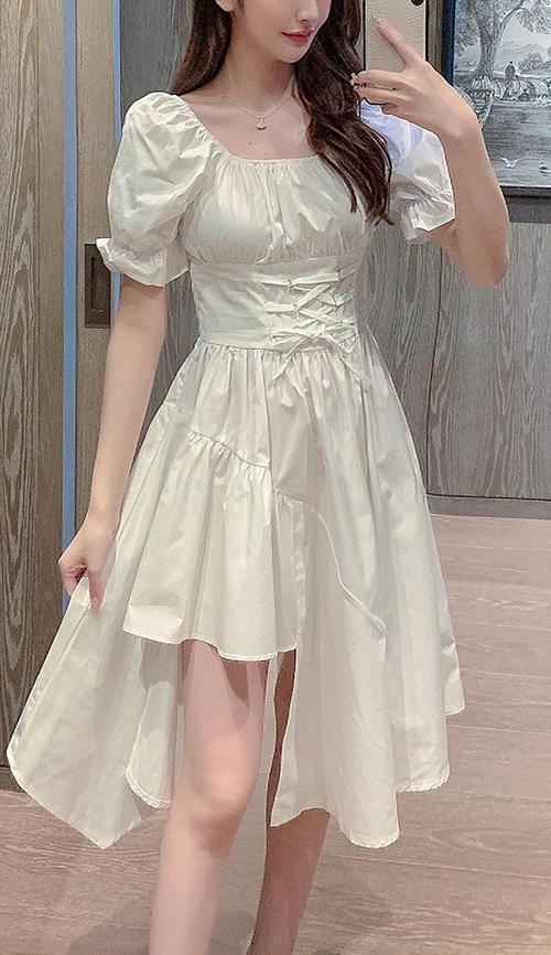 White Strappy Milkmaid Short Dress (Cute & Sexy) White Strappy Milkmaid Short Dress (Cute & Sexy)