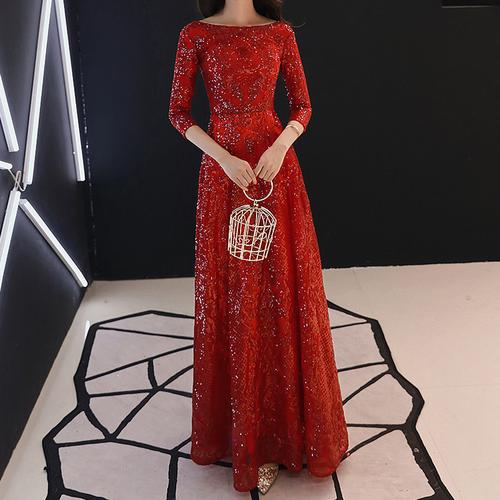 Red Floral Gown With Long Sleeves (Elegant)