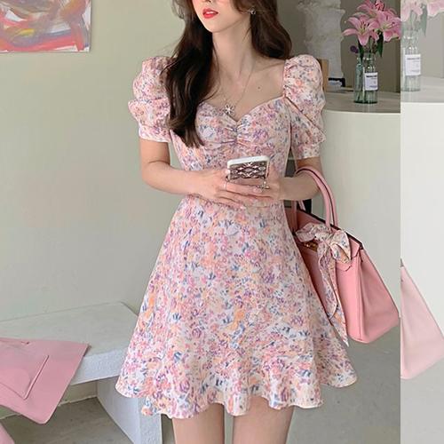 Pink Floral Summer Short Dress (Cute & Sexy)