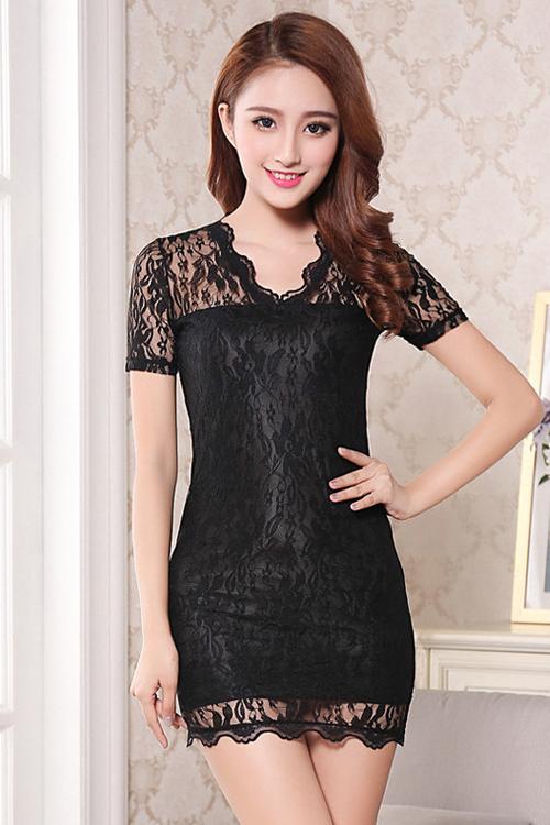 hemnes black dresser Short Black Lace Long Sleeve Hoco Dress