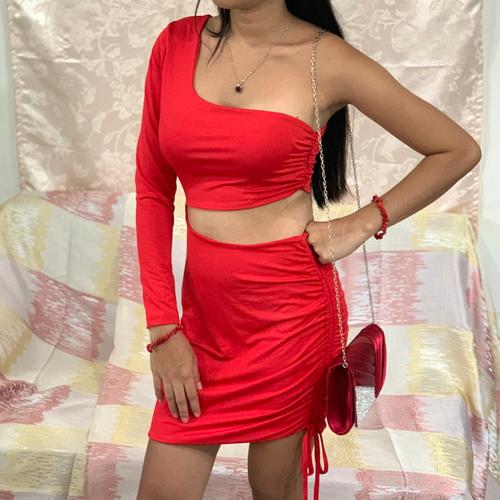 Hot Red One Shoulder Cut Out Mini Dress