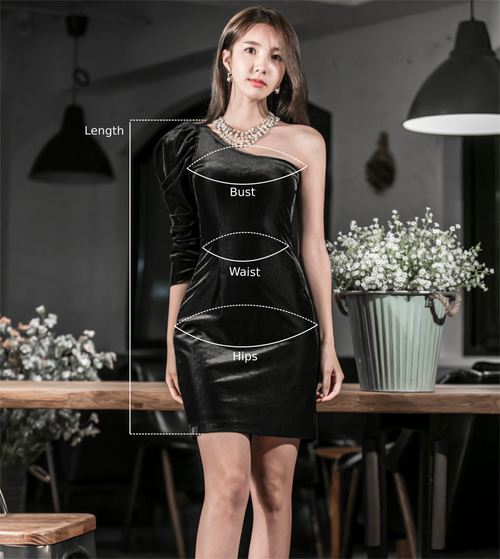 Black One Shoulder Long Sleeve Mini Dress