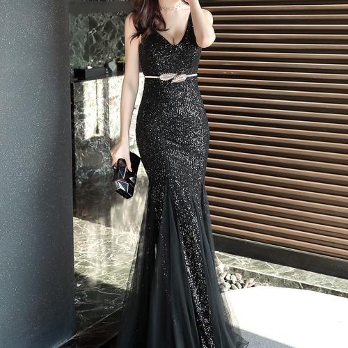 Black Glitter Long Classy Fishtail Dress (Stunning) Black Glitter Long Classy Fishtail Dress (Stunning)