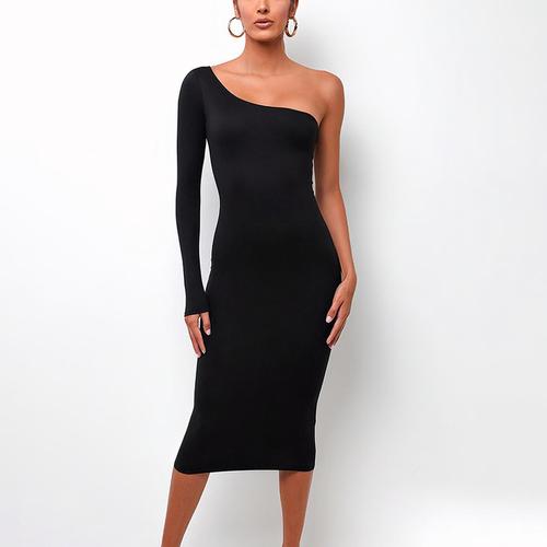 polka dot fit flare dress Polka-Dot & with Adjustable Strap – MAU Black One Shoulder Midi PUIS 2.5x Size:017
