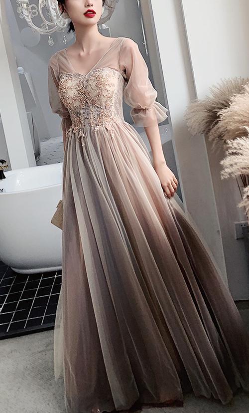 formal beige dress Muslim Women's Luxe Formal Evening Dress with Waist Embellishments
