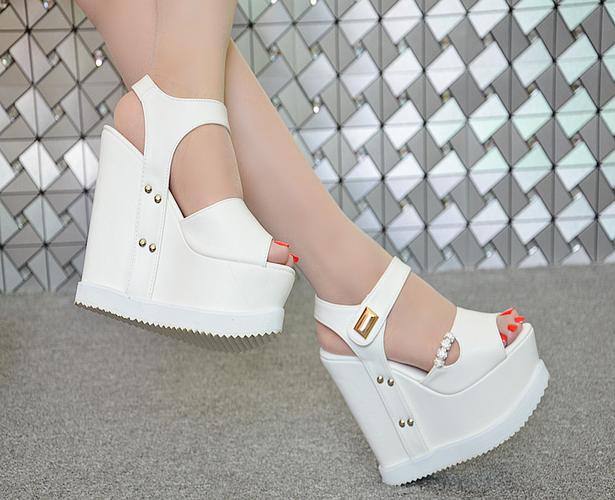 Full White Platform Wedge Sandals 