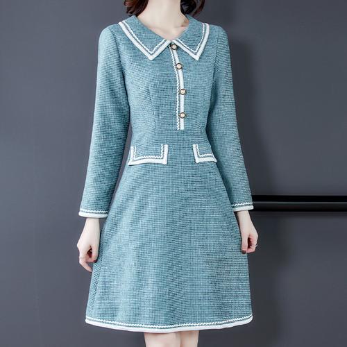 blue and white tweed dress Conni Asym Midi Dress Arctic Blue/Dark Choc — Midi Dresses main image 0