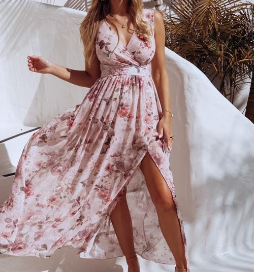 Pink Floral Summer Maxi Dress (Elegant)