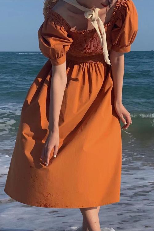 orange milkmaid dress Orange Milkmaid Short Dress With Puffy Sleeves (Cute & Sexy)