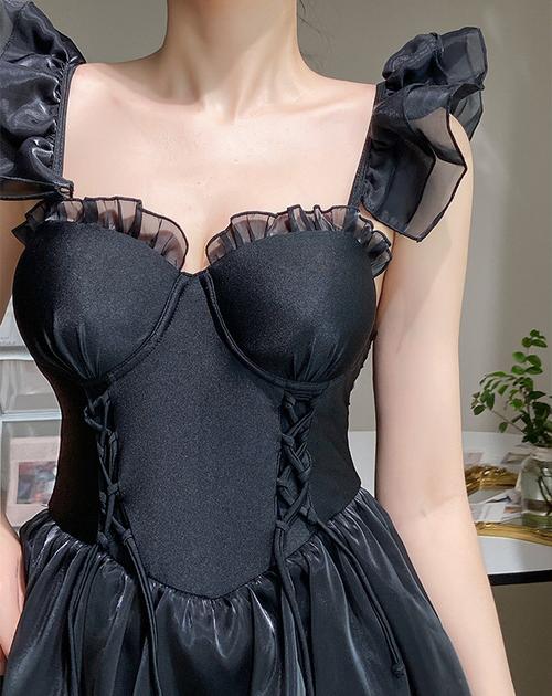 black and white polka dot dress shirt Black & Ivory Corset Bubble Mini Dress - All Dresses main image 1
