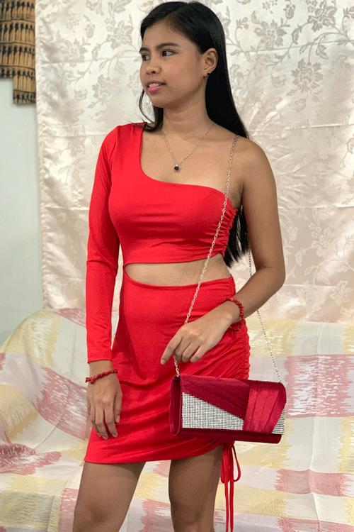 Hot Red One Shoulder Cut Out Mini Dress