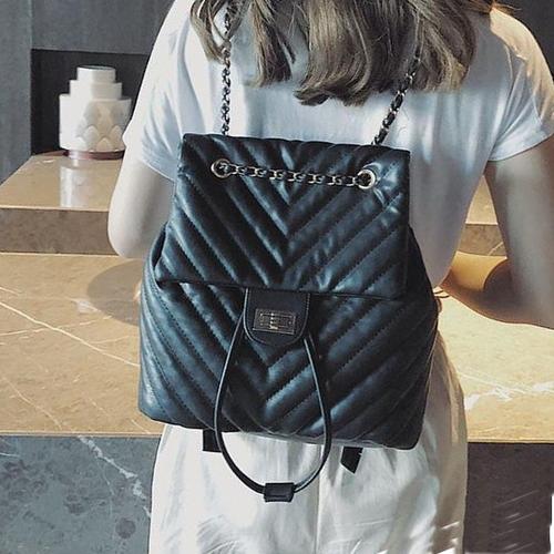 Black Backpack Purse With Chain Straps (Cute)