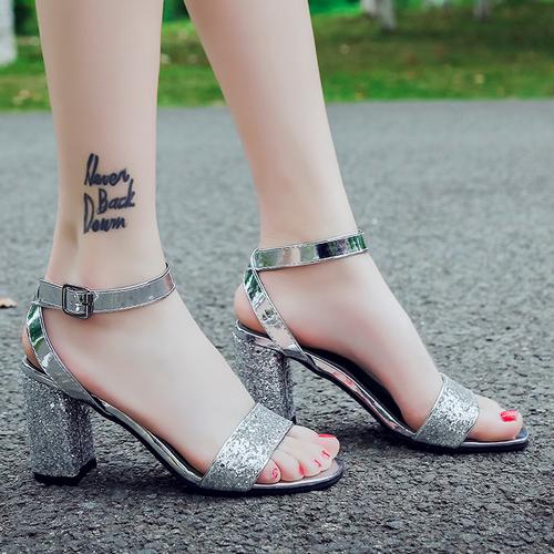 silver glitter block heels