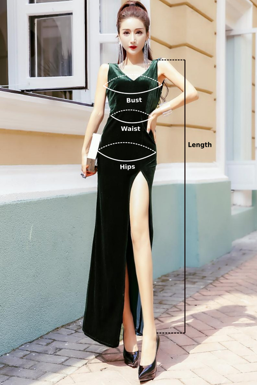 Sleeveless Dark Green Maxi Dress With Thigh Split