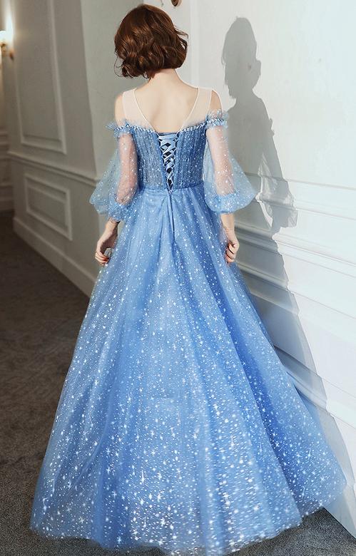 open lace back dress Princess Blue A-line Tea Length Party Dress main image 1