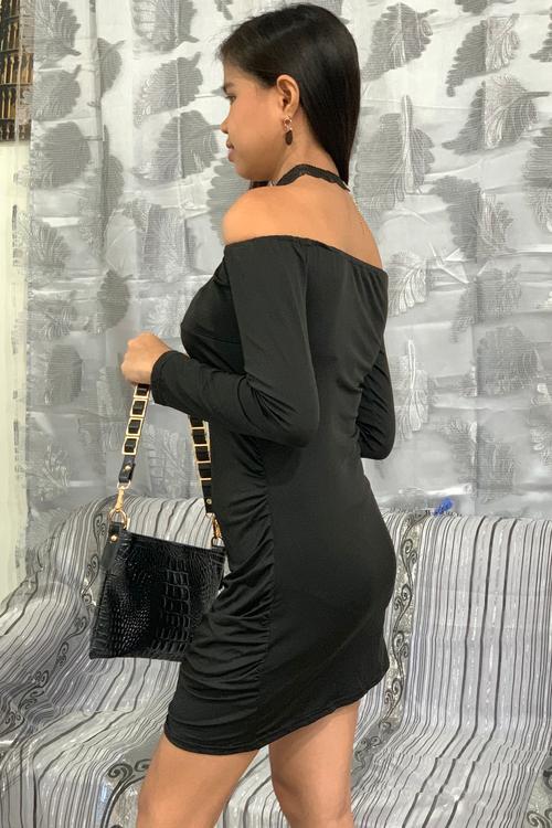 Black Tight Short Dress With Sleeves (Simple & Sexy)