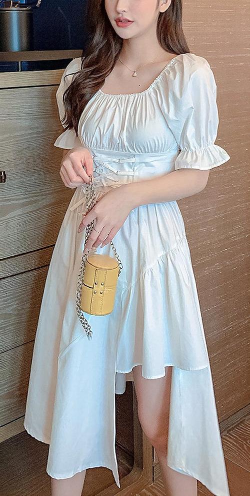White Strappy Milkmaid Short Dress (Cute & Sexy)