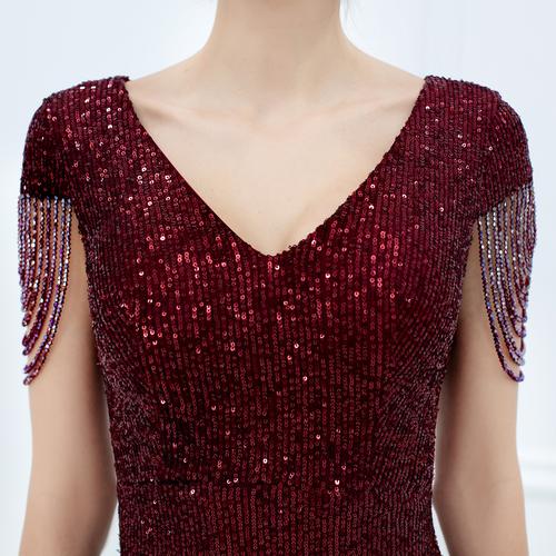 slim fit dress slacks Burgundy Sequin Maxi Dress main image 0