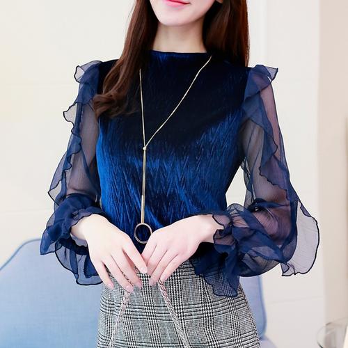 Dark Blue Korean Top With Sleeves (Fashion Style) Dark Blue Korean Top With Sleeves (Fashion Style)