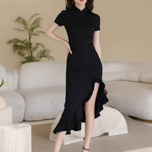 Elsie Midi Dress Black Beige