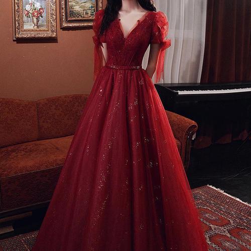 Wine Red Glitter Formal Gown (Stunning)