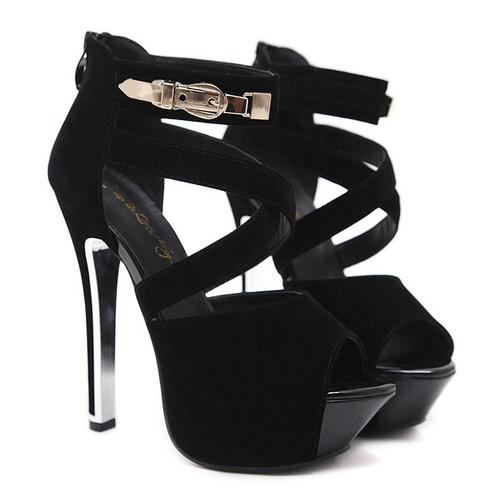 black strappy platform heels