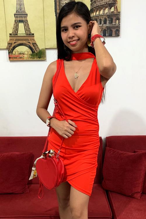 Hot Red Choker Tight Mini Dress Sleeveless (Sexy)
