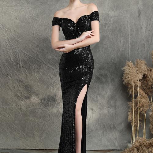 Sparkle Black Off Shoulder Long Evening Dress (Stunning) Sparkle Black Off Shoulder Long Evening Dress (Stunning)