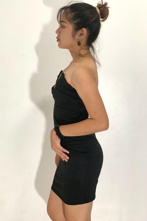 nightclub black dress Tube Ruched Mesh Cocktail Dress