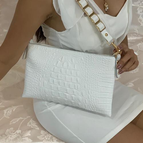 Pure White Faux Crocodile Leather Handbag (Stunning)
