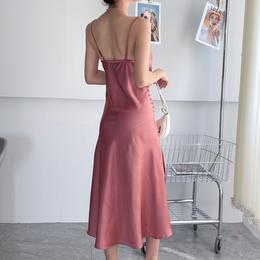 Spaghetti Straps Ruched Tiered Dress With Slit Pearl Pink main image 1