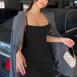 Steady Flame Strapless Leg Slit Midi Dress (Black)