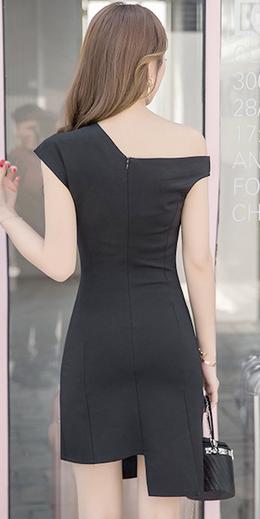 Black Asymmetric Tight Mini Dress (Sexy)