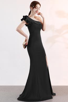 One Shoulder Black Evening Dress,Chic Black Maxi Dress Y1892