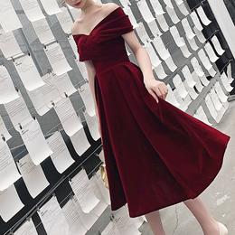 Red Off Shoulder Chiffon Dress,