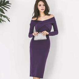 Purple Classy Tight Fitted Midi Dress With Sleeves