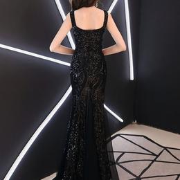 Elegant Sleeveless Sequined Suspender Evening Dress