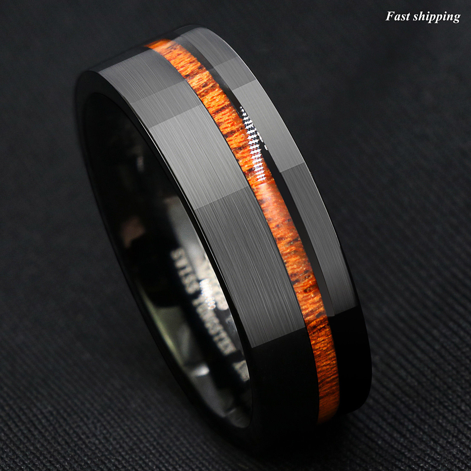 8MM Black Brushed Tungsten Carbide Wood Ring